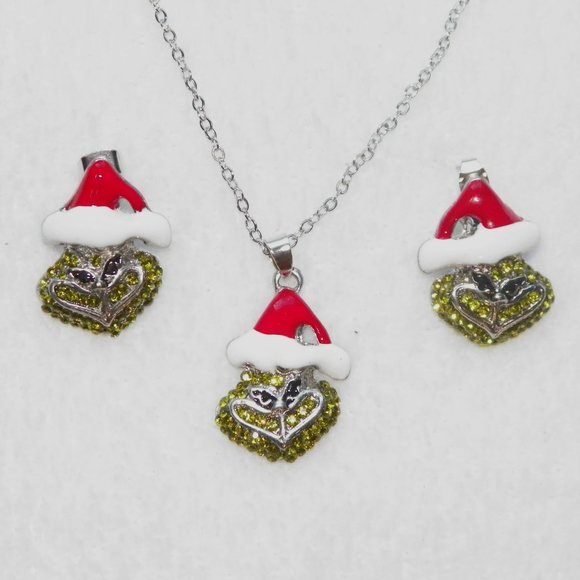 Amanda Lee Jewelry Jewelry - 3PC Grinch Rhinestone Necklace & Earrings Set NEW Grinchmas